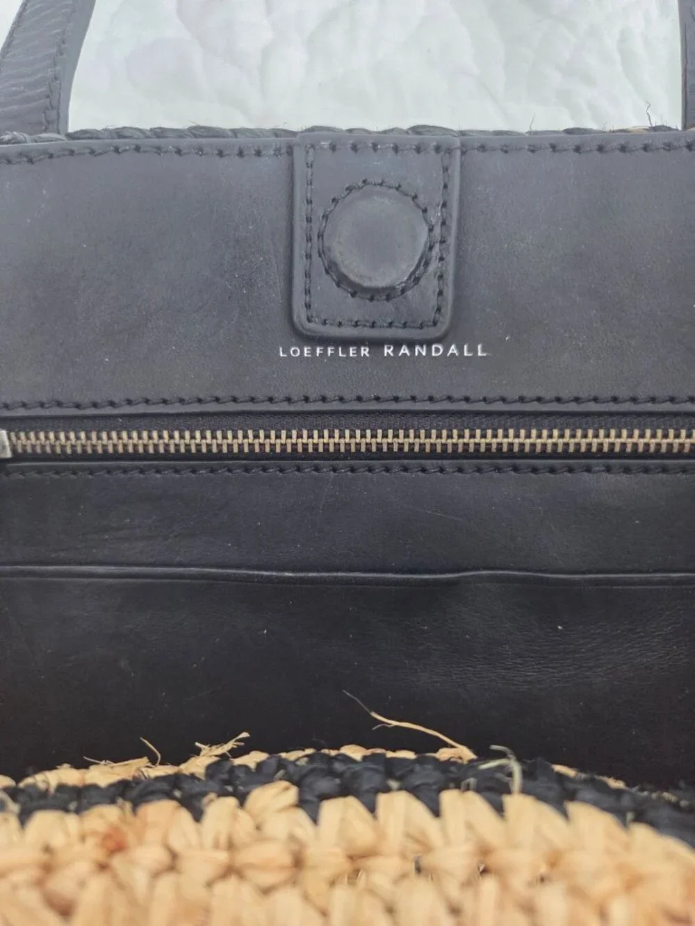 Loeffler Randall Striped Straw Tote Black Leather Straps & Tassel Pom-Pom Edges